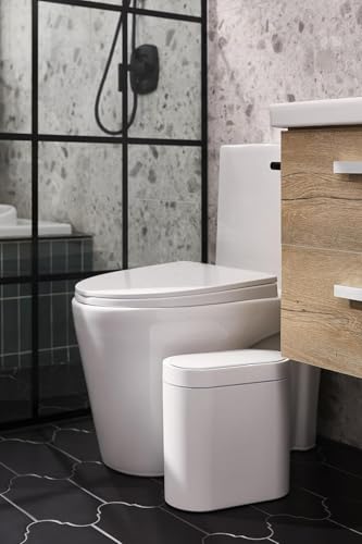 Image of jinligogo ELPHECO Touchless Trash Can with Lid, 2.5 Gallon / 10 Liter Small Automatic Motion Sensor Garbage Bin, Slim Rectangular Plastic Wastebasket for Bathroom, Bedroom, Kitchen, Office (White)