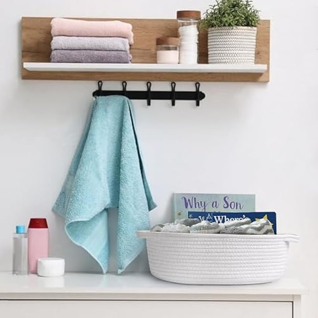 White Small Woven Basket, 13¡± x 9¡± x 5¡± Baskets for Gifts Empty Cotton Rope, Cute Nursery Baby Storage Organizer, Wicker Cat Toy Bin Box with Handles, Empty Gift Basket for Mother's Day