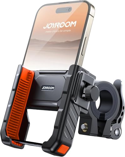 JOYROOM Motorcycle Bike Phone Holder Mount - [Not Block Camera] Bicycle Phone Holder Handlebar Cell Phone Clamp - [Silicone Wrapped] Scooter Phone Holder for iPhone 4.7''-7'' Smartphones, Orange