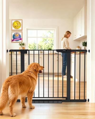 Image of Cumbor 30-46" Baby Gate for Stairs, Auto Close Dog Gate for the House Black | Easy Install Pressure Mounted Pet Gates for Doorway, Dual Lock Indoor Safety Gate for Baby & Dog, Mom's Choice Awards Winner