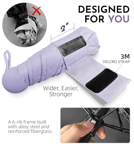 Image of LILAC Mini Travel Umbrella for Rain - 43 inch Large Coverage Small Compact Umbrella, Reinforced Strong Frame, Lightweight Portable Parasol with UPF 100+ UV Protection, Gifts for Adults, Seniors & Students