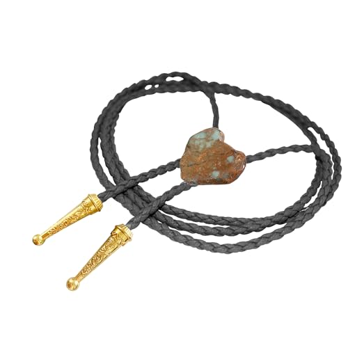 Image of Daisy Del Sol Gemstone Bolo Tie Braided Vegan Faux Leather Natural Stone Gold Handmade Necklace Adjustable Boho Western Jewelry