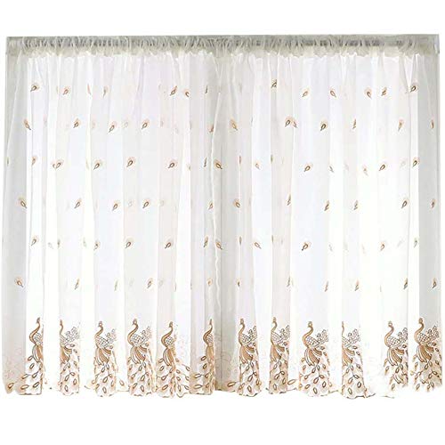 Brodé Tulle Rideaux De Porte,Poche De Tige Rideaux Décoratifs pour Salle à Manger Salon,Tulle Plume Tulle Rideau Demi-Rideaux-Café 100x120cm(39x47inch) Cover
