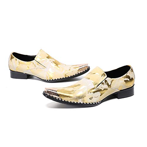 Oxford for Men Work Shoes Slip On StyleGenuine Leather Block Heel Retro Iron Pointed Toe Embossed Casual Business4