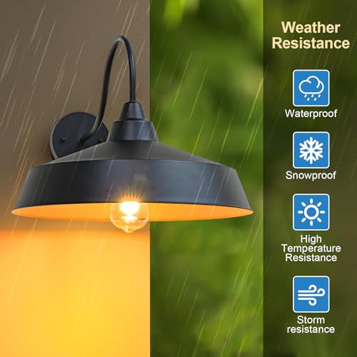 Outdoor Barn Light Farmhouse Gooseneck Light for Porch Entryway Garage Hallway, Exterior Wall Mount Lighting Fixture Classic Outside Wall Sconce Black Outside Wall Lantern