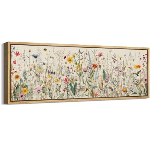 MUDECOR Large Framed Canvas Print Wall Art Vintage Wildflower Watercolor