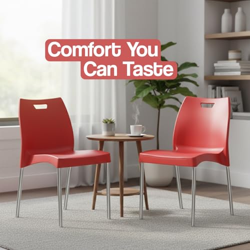 Image of IAFA FURNITURE Munch Plastic Chair| Living Room, Bed Room, Kitchen, Office Room, Outdoor| (Red, Set of 2) (Red, Set of 2)