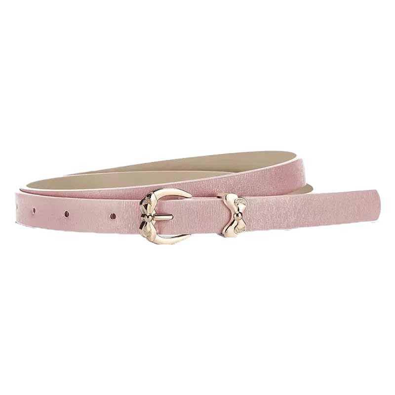 Women's Skinny Leather Belt, Gold Bow Buckle, Fashion Waist Belt for Jeans Dress Pants