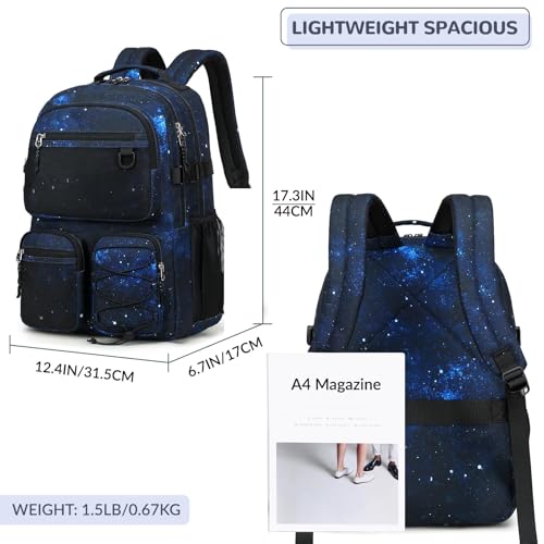 Image of Lohol Multi-Pocket Backpack for Travel College, Heavy Duty Big Bookbag with 15.6 inch Laptop Compartment (Black Blue Galaxy
