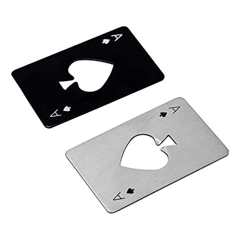 Bottle Opener,2pcs Stainless Steel Playing Card Ace Beer Opener Men's Gift Spades Poker Bar Tool ( Black & Silver ) Cover