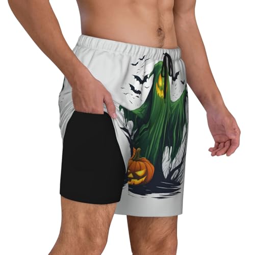 Green Ghost Horror Halloween Pumpkin Print Men Stylish Functionality Swim Trunks Breathable Beach Shorts Surfing Gym Fishing3