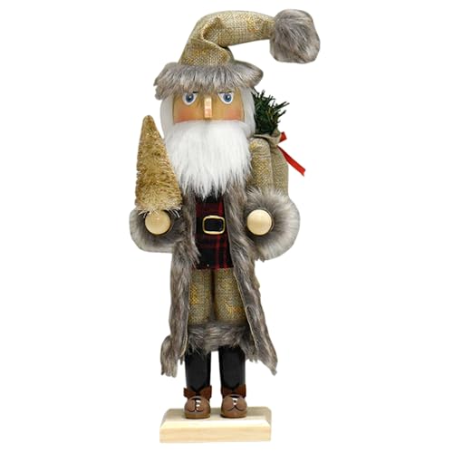 Suxdlan Schiaccianoci Decorazioni Natalizie Figure di Babbo Natale in Legno da 15 pollici con Schiaccianoci Natalizi con Albero di Natale Dorato per Scaffali Festivi e Decorazioni da Tavolo, Stile 1