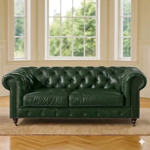 Image of Modern Classic Design Leatherette Luxury Chester Sofa Set with Button Tufted, Sofa for Living Room Home, Office, Bar, Hotle and Lobby, Living Room Set (Green, 2 Seater Sofa)