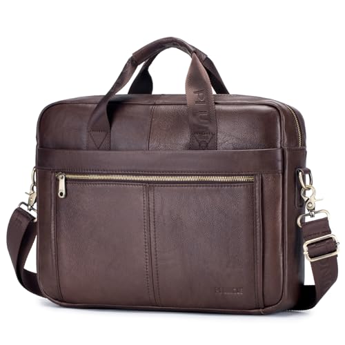 SPAHER Mens Leather Laptop Bag Briefcases for Men 15.6 Inch Leather Briefcase Business Work Laptop Handbag Shoulder Bag Office Bag for Men Laptop Messenger Bag