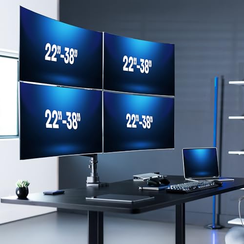 Image of VIVO Pneumatic Arm Quad Ultrawide Monitor Extra Tall Desk Mount for Up to 49 inch Screens Individual Arm Capacity, Max 38 inch Screens for 4 Ultra Wides Up to 44 lbs, Black, STAND-V400D