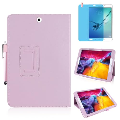 Slim Leather Case for Samsung Galaxy Tab S2 9.7 Inch 2015 (SM-T810 T813 T815 T817 T819), Multi-Angle Stand Full-Protective Tablet Cover Book Case with Stylus Pen,Screen Film (Pink)