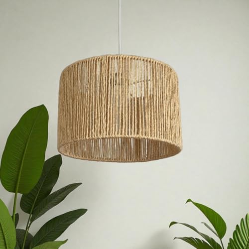 Lustre Pendente Luminaria Teto em Fibra Natural de Sisal Natural 30x18 cm