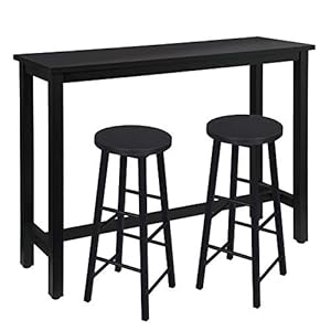 WOLTU 1 Bartafel + 2 Krukken Industriële,1 Keukentafel met 2 barkrukken in Spaanplaten en Metalen,Zwart BT30sz+BH130sz-2