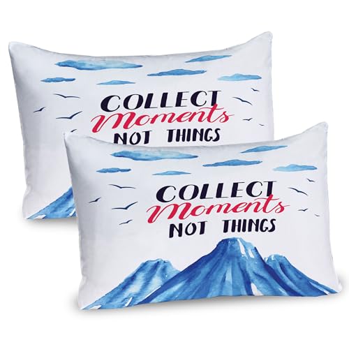 Ambesonne Saying Pillow Sham Set of 2, Watercolor Design Scene of Clouds Birds and Mountains Lettering Print, Quality Microfiber Bedding Item for All Seasons, 26