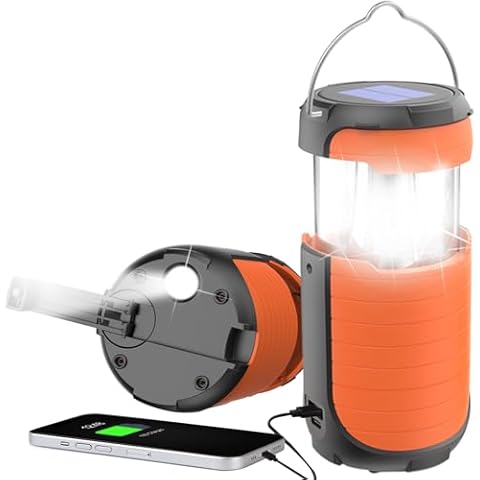 Leaton Camping Lantern Rechargeable,Type-C/ Hand Crank/ Solar powered,Waterproof Portable Ultra Bright LED Flashlight, 5000mAh battery Lanterns , Power Outages Outdoor Emergency Survival camping light Cover