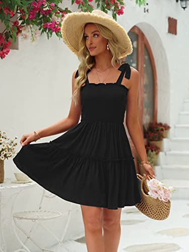 Image of Womens Summer Casual Dresses Spaghetti Strap Smocked Mini Dress