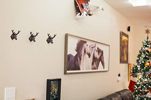 Setof3rusticbrowncastirondeerheadwallhooksforlodgeandcabindecor425incheslongantiquebrownhooksforcoatsrobestowelsandkeys Urban Country Home Decor Set of 3 rustic brown cast iron deer head wall hooks for lodge and cabin decor 425 inches long antique brown hooks for coats robes towels and keys urban country home decor