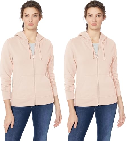Image of Amazon Essentials Women's Fleece Full-Zip Hoodie (Available in Plus Size), Light Pink, Medium (Pack of 2)