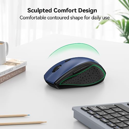 Image of TECKNET Wireless Mouse, 2.4G USB Computer Mouse with 6-Level Adjustable 4800 DPI, 30 Months Battery, Ergonomic Grips, 6 Buttons Portable for PC, Chromebook, Mac - Blue