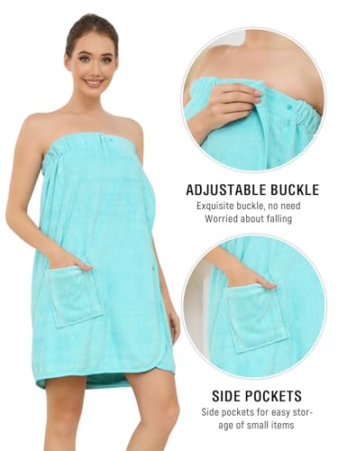 Image of Air Curvey Women's Soft Wrap Towel Shower Wrap Robe Lightweight Spa Body Wrap Adjustable Closure Bathrobe With Pocket