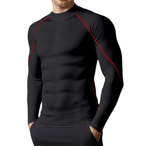 Munweiyu Jersey de forro polar para hombre, camiseta funcional, camiseta de manga larga, camiseta deportiva, de secado rápido, camiseta de compresión de manga larga, camiseta de fitness elástica