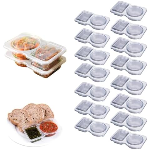 BEMKWG Double Condiment Containers with Lids 2 Compartment Snack Container Disposable Salad Dressing and Food Sided Divided Containers with Hinged Llid Cover