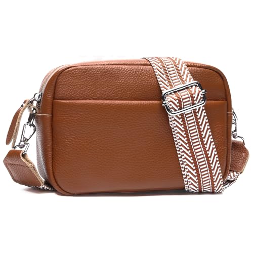 Image of Small Crossbody Bags for Women Genuine Leather, Guitar Strap Shoulder Handbag Purse Camera Bag with Rfid Card Slots, brown