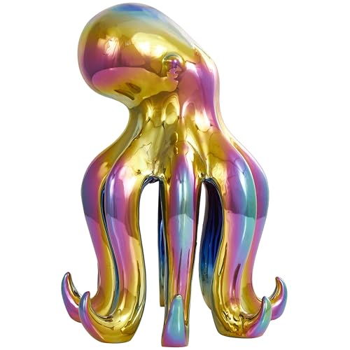 Image of Deco 79 Ceramic Octopus Decorative Sculpture Tall Standing Home Decor Statue with Rainbow Shimmer Finish, Accent Figurine 11 inch x 11 inch x 17 inch, Multi Colored