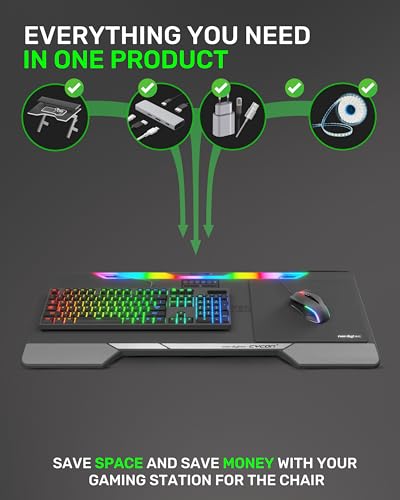 Image of Couchmaster Lapboard with HORIZONLIGHT RGB Bar, Ultimate Ergonomic USB-Hub Gaming Lap Board for Couch and Bed, Large, Stable and Compatible with All Keyboards and Mice, Laptops, PCs, PS4 /5, Xbox
