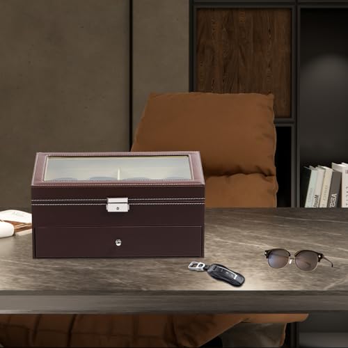 Image of AUTOARK Leather Eyeglasses Storage Case Organizer,12 Piece,Brown,AW-129 | Sunglass Display,Drawer Lockable