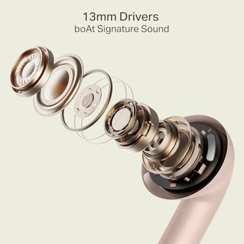 Image of boAt Airdopes Joy v2 w /Up to 35H Battery, Pocketable Design, ASAP Charge, 13mm Drivers, Easy Touch Controls, ENx Tech, Beast Mode, IWP & App Support TWS Bluetooth Earbuds with mic (Dusty Rose)