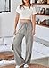 Aleumdr Women's Fall Fashion Cargo Sweatpants Fleece Lined High Waisted Wide Leg Pants Athletic Casual Baggy Sweat Pants with Pockets Light Grey XX-Large