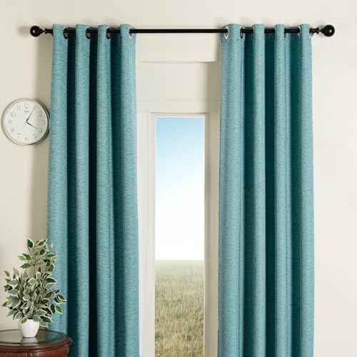 Image of Deco Window 18 inch-44 inch Adjustable Rustproof Curtain Rod for Doors & Windows with Brackets, Extendable Iron Metal Pipe Holder with Ball Wt Ac Bush Finials (Black,25MM Diameter)