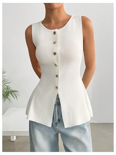 Verdusa Women's Plus Size Old Money Sweater Vest Button Down Sleeveless Crew Neck Knitted Tank Top4