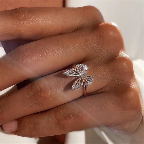 NewZenro Luxury CZ Butterfly Open Ring for Women Teenage Girls Elegant 925 Sterling Silver Cubic Zirconia Engagement Statement Adjustable Knuckles Finger Rings for Her Girlfriend Wedding Birthday4