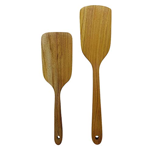 Kunyai - Teak Wood Utensils Set -Small Spatula Large Spatula - Nonstick Hard Wooden Spatula Set - Product from Thailand - Small and Large Turning and Pizza Spatula Set of 2