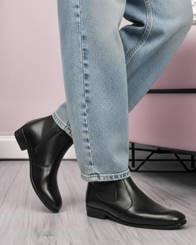 Image of Sleek Toe Chelsea Boots for Men with Side Zip, Classic Office Party Casual Wear, Smooth Finish, Comfortable Fit & Durable Sole for Everyday Styling