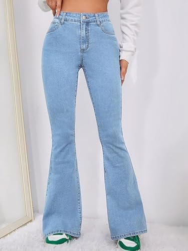 Image of Vogaan Women's High Waist Jeans || Flared Bell Bottom Bootcut Pants || Wide Leg Denim - Perfect for Travel, Party & Everyday Use