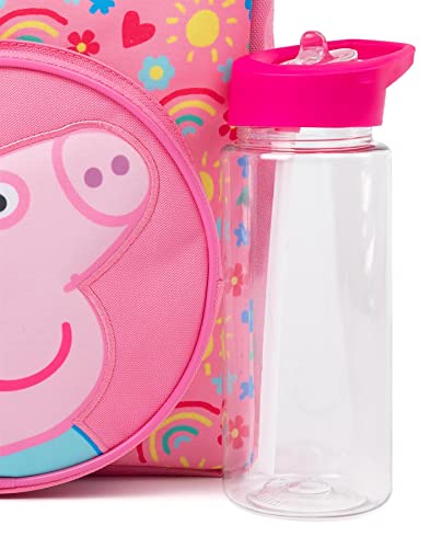 Peppa Pig Kinder 4-teiliges Rucksack-Set | Mädchen Jungen Animiert George Pig Hearts Rosa Rucksack Lunchtasche Federmäppchen Wasserflasche | Back to School Bag Geschenke