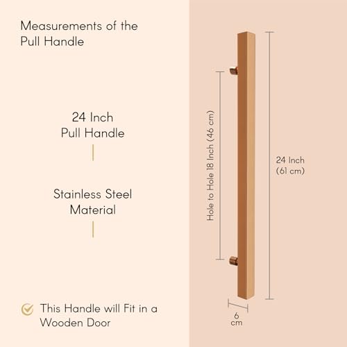Image of LAPO Stainless Steel Pull Handle for Main Doors | 24 Inch Square Pull Bar for Office Doors | Rose Gold Finish | Fits 30-100mm Door Panels |Designed for Glass & Wooden Doors| 3 Years Warranty