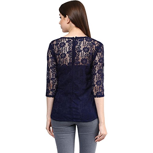 Image of mayra Women's Net Navy Blue Color 3 /4 Sleeve Top