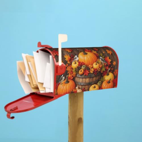 Image of Autumn Magnetic Mailbox Cover Farmhouse Fall Pumpkin Birds Maple Leaf Rustic Thanksgiving Mailbox Wrap Post Cover Standard Size 21x18Inch for Garden Yard Outdoor Seasonal Decor