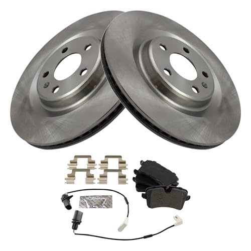 Image of TRQ Rear Brake Pad and Rotor Set Semi Metallic Compatible with 2014-2018 Audi A6 2012-2018 A6 Quattro A7, 2013-2014 A8 Quattro