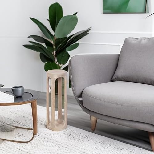 Kate and Laurel Dahl Coastal Wooden Round Drink Table; 8 x 23; Whitewash; Boho Circle Wood Accent Pedestal Table for Living Room Plant Stand or Small Bedroom Nightstand - Image 5