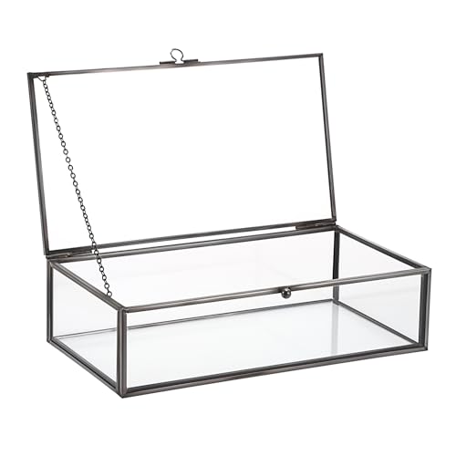 SUMTree Schwarz Rechteck Schmuckschatulle aus Metall Glas Schmuckbox Schmukkiste Schmuckkoffer Schmuckaufbewahrung Geschenk Muttertag Hochzeit Geburtstag Schmuck Ring Kleine Sachen Damen Groß